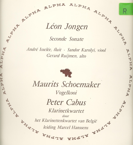 Couverture +L. JONGEN, SCHOEMAKER QUATUOR CLARINETTE de Peter CABUS