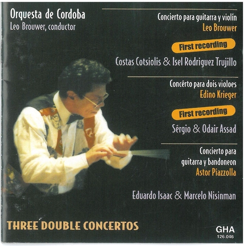 Couverture CONCERTO GUITARE, VIOLON, CORDES (+ KRIEGER, PIAZZOLLA) de Léo BROUWER