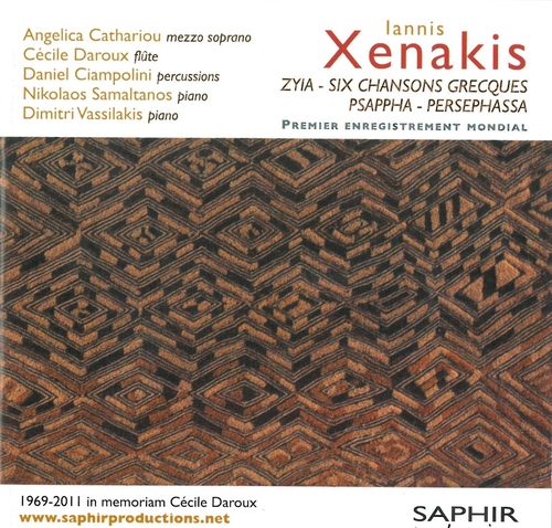 Couverture ZYIA / SIX CHANSONS GRECQUES / PSAPPHA/ PERSEPHASSA de Iannis XENAKIS